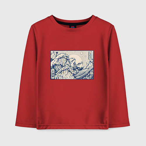 Детский лонгслив Лягушка на волнах Канагавы / Красный – фото 1