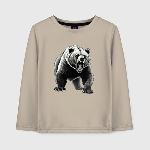 Детский лонгслив Ревущий медведь / Миндальный – фото 1