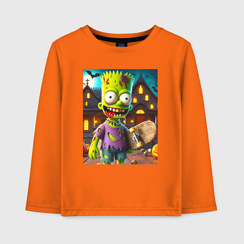Детский лонгслив Зомби Барт Симпсон - нейросеть / Оранжевый – фото 1