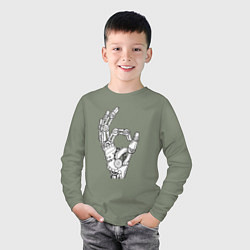Лонгслив хлопковый детский Знак Ок - робот, цвет: авокадо — фото 2