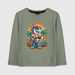 Лонгслив хлопковый детский Акула играет на гитаре жарким летом, цвет: авокадо