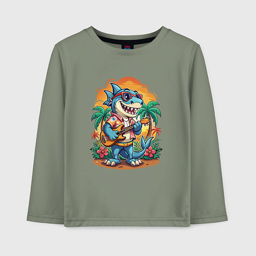 Детский лонгслив Акула играет на гитаре жарким летом / Авокадо – фото 1