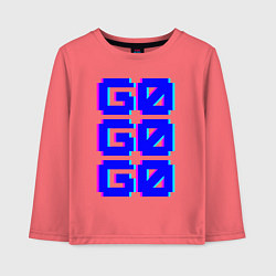 Лонгслив хлопковый детский Надпись синего цвета go go go, цвет: коралловый
