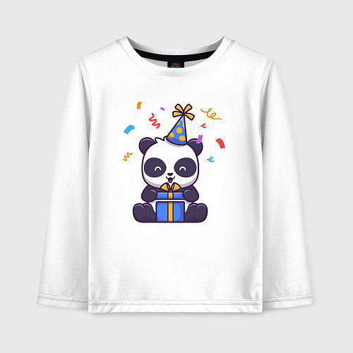 Детский лонгслив Панда с подарочком / Белый – фото 1