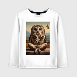 Лонгслив хлопковый детский Прикольная сказочная сова - нейросеть, цвет: белый