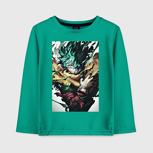 Детский лонгслив Моя геройская академия Идзуку Мидория арт / Зеленый – фото 1