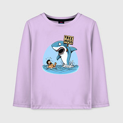 Лонгслив хлопковый детский Free hugs - shark, цвет: лаванда