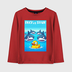 Лонгслив хлопковый детский Duck vs shark - ai art fantasy, цвет: красный