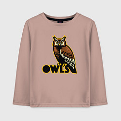 Лонгслив хлопковый детский Owls, цвет: пыльно-розовый