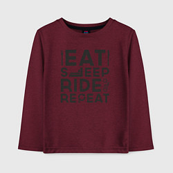 Лонгслив хлопковый детский Eat sleep ride repeat, цвет: меланж-бордовый