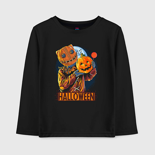 Детский лонгслив Чучело с тыквой / Черный – фото 1