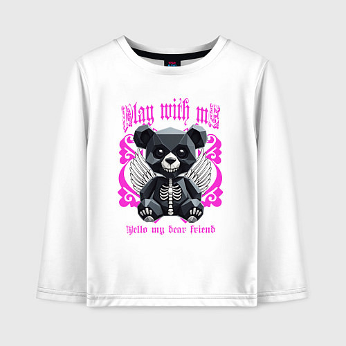 Детский лонгслив Скелет злобного плюшевого мишки с крыльями / Белый – фото 1