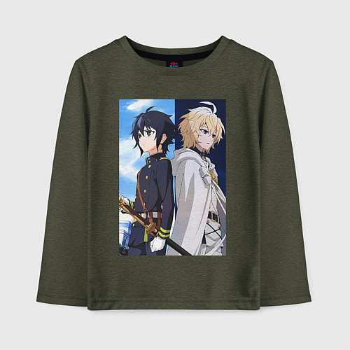 Детский лонгслив Последний Серафим Микаэла Хякуя / Меланж-хаки – фото 1