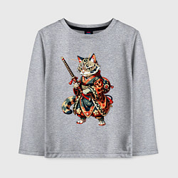 Лонгслив хлопковый детский Кот ниндзя - японский воин, цвет: меланж