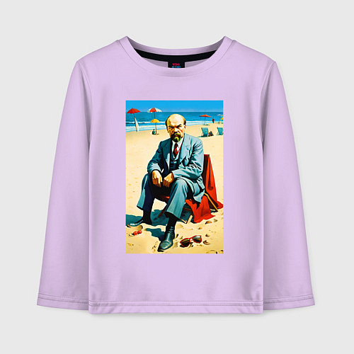 Детский лонгслив Великий вождь Ленин на пляже - Биарриц / Лаванда – фото 1