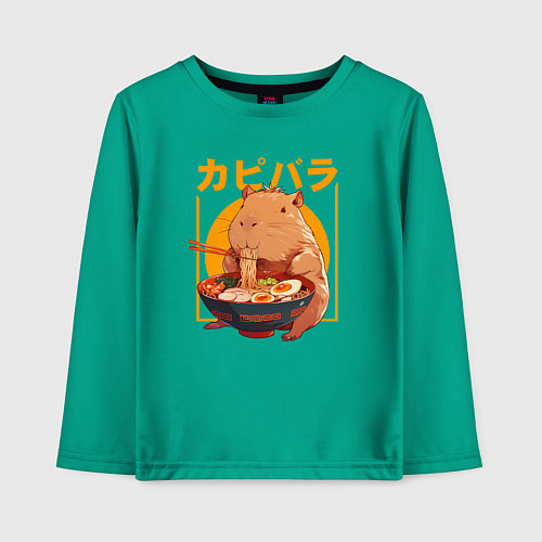 Детский лонгслив Japan style capybara / Зеленый – фото 1