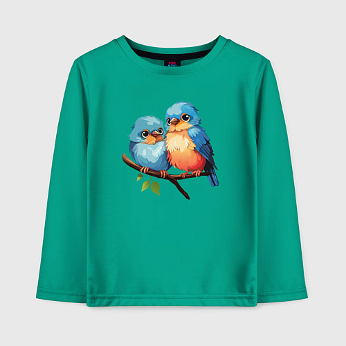 Детский лонгслив Разговор двух птичек / Зеленый – фото 1
