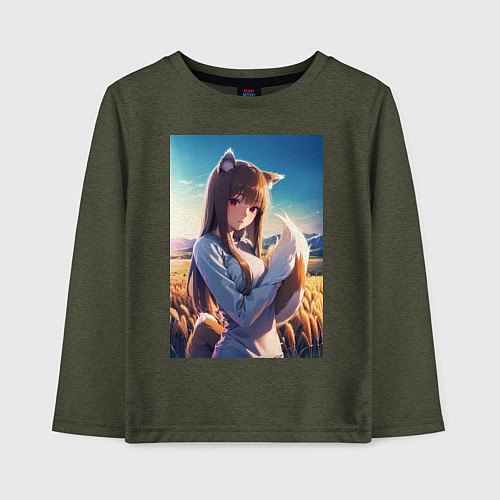 Детский лонгслив Волчица и пряности Холо в поле / Меланж-хаки – фото 1