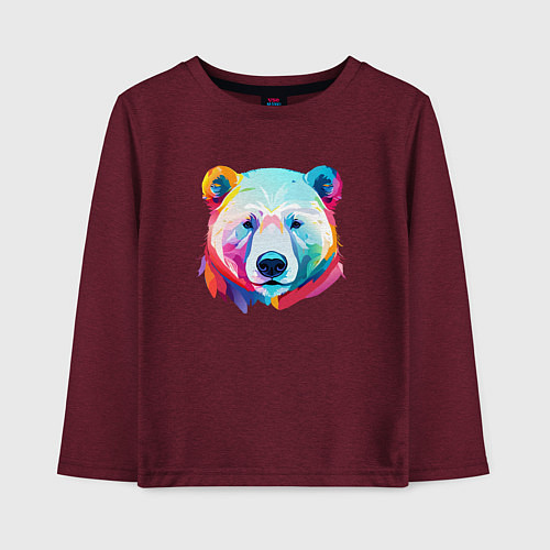 Детский лонгслив Яркий портрет белого медведя / Меланж-бордовый – фото 1