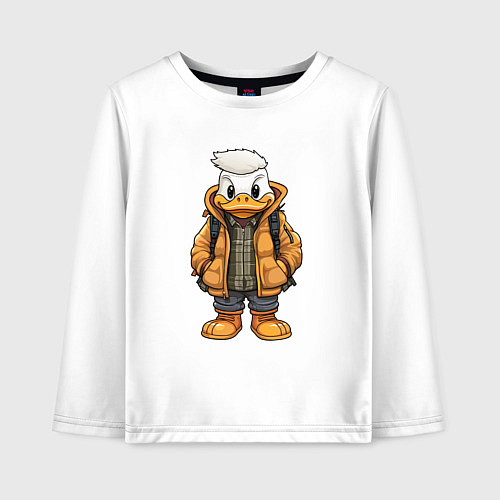 Детский лонгслив Утёнок в тёплой куртке / Белый – фото 1