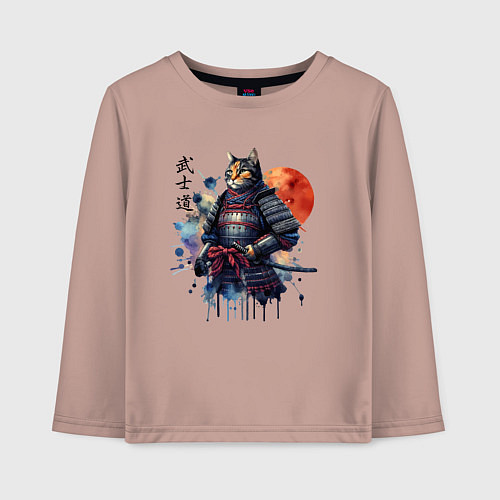 Детский лонгслив Cat samurai - bushido ai art / Пыльно-розовый – фото 1