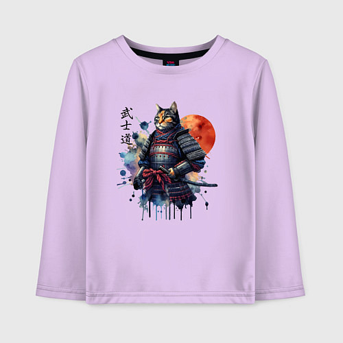 Детский лонгслив Cat samurai - bushido ai art / Лаванда – фото 1