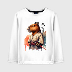 Лонгслив хлопковый детский Capybara samurai - ai art fantasy, цвет: белый
