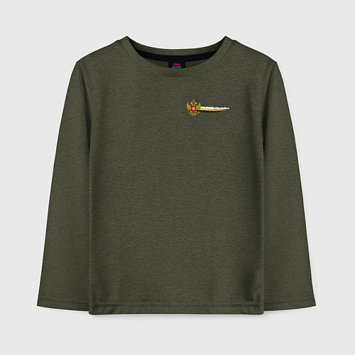 Детский лонгслив Герб и флаг российской империи для патриотов / Меланж-хаки – фото 1