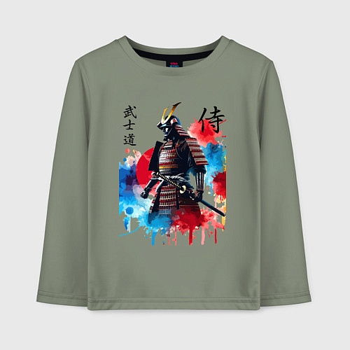 Детский лонгслив Японский самурай - акварель / Авокадо – фото 1