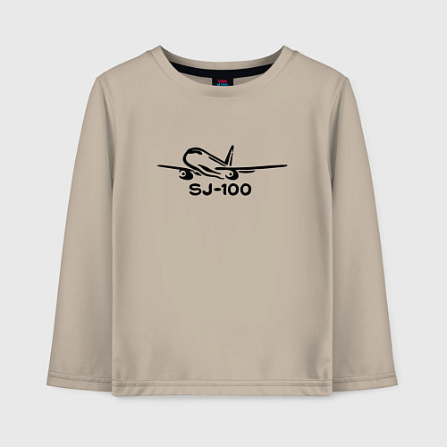 Детский лонгслив Sukhoi Superjet 100 черный с надписью / Миндальный – фото 1