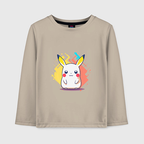 Детский лонгслив Белый Пикачу / Миндальный – фото 1