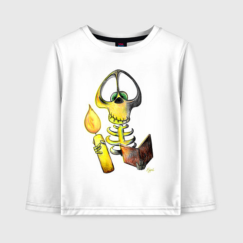 Детский лонгслив Скелет ученый / Белый – фото 1