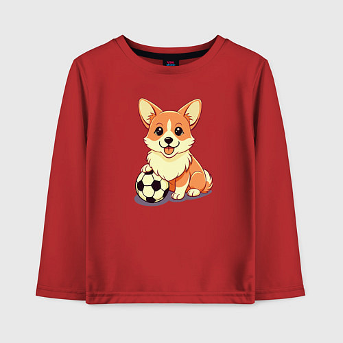 Детский лонгслив Корги с мячом / Красный – фото 1