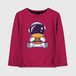 Лонгслив хлопковый детский Космонавт ест гамбургер, цвет: маджента