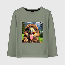 Лонгслив хлопковый детский Забавный орел с высунутым языком в горах, цвет: авокадо