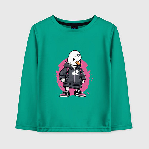 Детский лонгслив Утенок в кроссовках / Зеленый – фото 1
