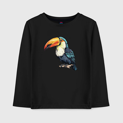 Детский лонгслив Яркий тукан на ветке / Черный – фото 1