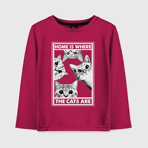 Детский лонгслив Home is where the cats are / Маджента – фото 1