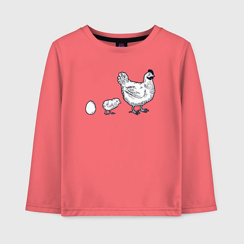 Детский лонгслив Куриное семейство / Коралловый – фото 1