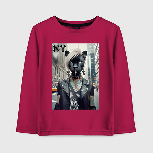 Детский лонгслив Молодая пантера - модница из Нью-Йорка / Маджента – фото 1