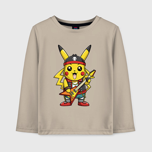 Детский лонгслив Пикачу рок звезда / Миндальный – фото 1
