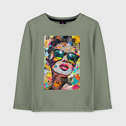 Лонгслив хлопковый детский Лицо девушки из обрезков газет и журналов, цвет: авокадо