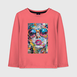 Лонгслив хлопковый детский Лицо девушки из обрезков газет, цвет: коралловый