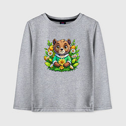Лонгслив хлопковый детский Медведь среди цветов, цвет: меланж