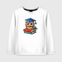 Лонгслив хлопковый детский Милая сова в студентскойк шапке, цвет: белый