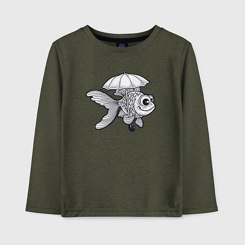 Детский лонгслив Рыбка под зонтом / Меланж-хаки – фото 1