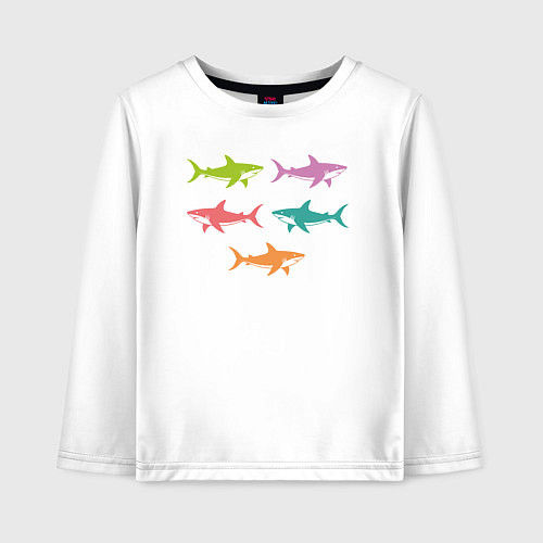 Детский лонгслив Акулы в стиле поп-арт / Белый – фото 1