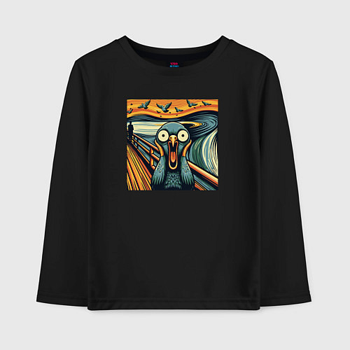 Детский лонгслив Голубь пародия на крик Мунка / Черный – фото 1