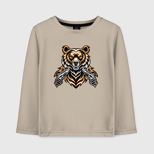 Детский лонгслив Медведь с пистолетом / Миндальный – фото 1