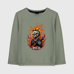 Лонгслив хлопковый детский Скелет рок музыкант, цвет: авокадо